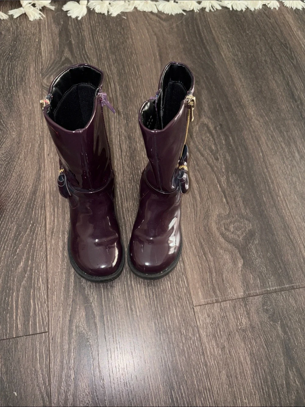 Dream Pairs Girls Burgundy Patent Mid-Calf Boots with Bow